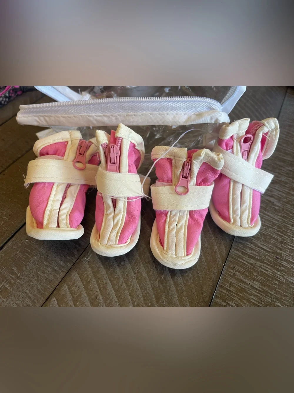 Pink Dog Paw Socks and Matching Pink Booties Set with Carry Pouch